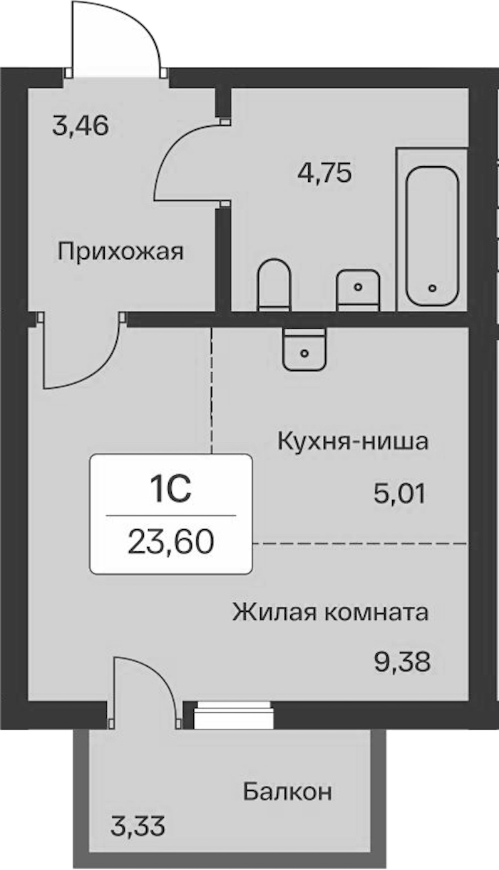 Квартира студия 23.6 м², 8/11 эт., ЖК «Расцветай в Янино»